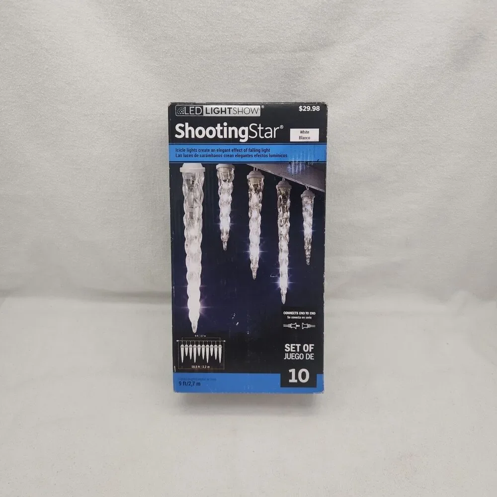Lights LED Icicle Shooting Star Lightshow White Set of 10 Gemmy Industries NEW